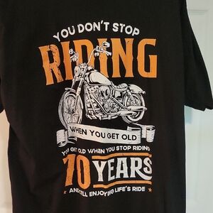 NWOT...Black Graphic T-Shirt with Motorcycle Print - 70 Years Old